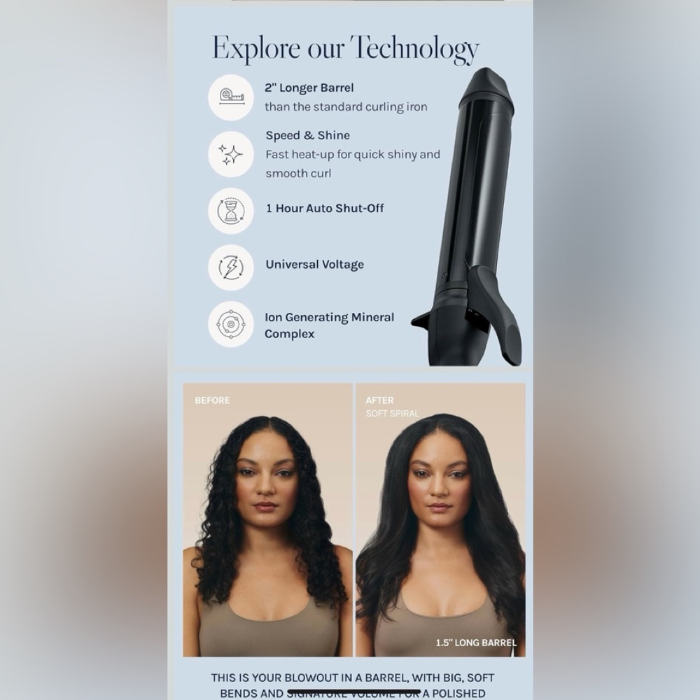 Bio Ionic Black Long Barrel Pro Curling Iron - Picture 7 of 9
